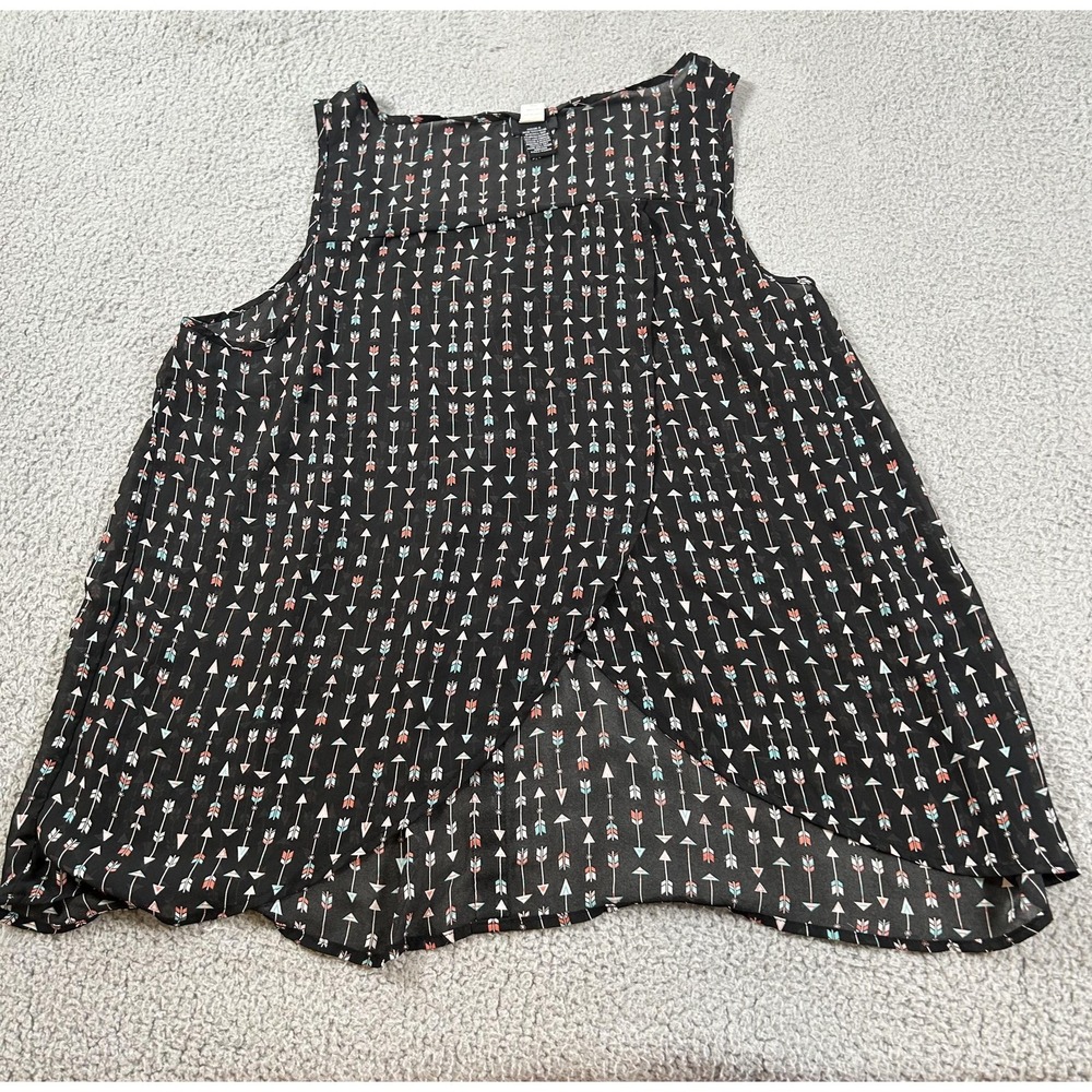 Torrid Shirt Womens 2 Black Arrow Print Sleeveless Sheer Split Back Top - Picture 2 of 15